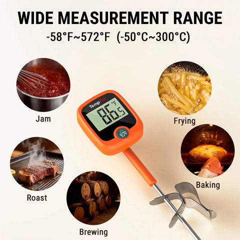 Digital Candy Thermometer With 10 Inch Probe And Pot Clip Instant Read Thermometer, wide temperature range, jam and frying uses.