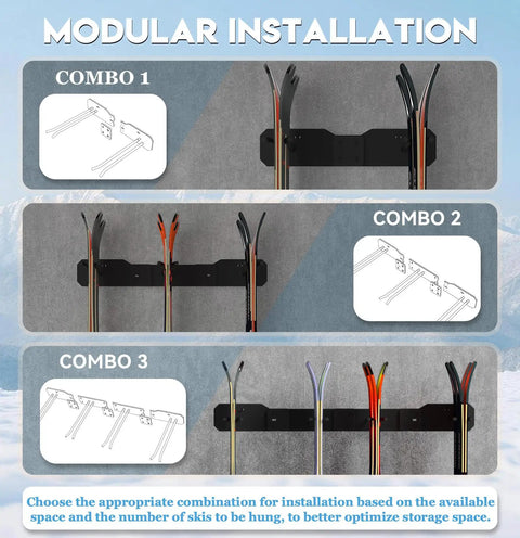 Heavy Duty Ski Wall Mount Rack For Garage And Home Badass Modular Storage System Holds Eight Pairs Of Skis In Various Install Configurations.
