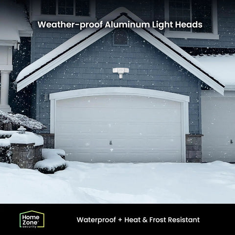 App Controlled Smart Flood Light With 3500 Lumens, 5000K Color Temperature on snowy garage exterior