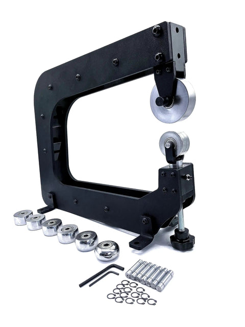 Real Deal Mini English Wheel Featuring 15 Inch Throat Depth And Seven Piece Anvil Wheel Set Designed To Crush 18 Gauge Steel And Hammer Out Flawless Aluminum Repair Panels