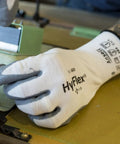 HyFlex 11-800 Nylon Work Glove With Gray Foam Nitrile Coating, Knit Wrist, Size 9 Large Pack Of 12 in use for assembly task