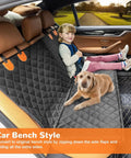 Heavy Duty Waterproof Dog Car Seat Cover Hammock With Side Flaps For Easy Entry, shown as bench style with child and dog