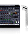Front view of Six Channel Audio Mixer with 48V Phantom Power, 99 DSP Effects, and four XLR/TRS combo jacks, detailed controls.