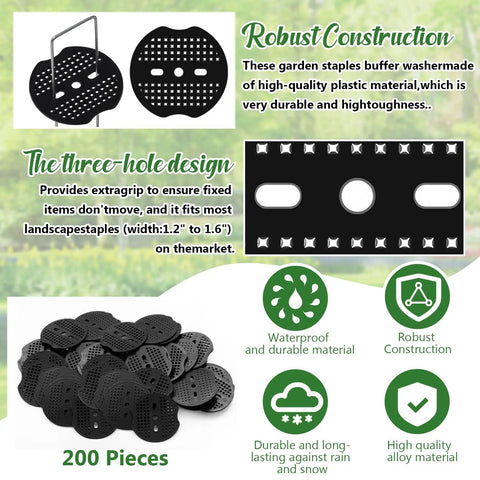 200 Pcs Landscape Staple Gasket Washers For Weed Barrier Fabric Lawn And Garden Yard Tents Black Sized At About Two Point Seven Six By Two Point Five Six Inches With Center Hole For Universal Fit Weatherproof Outdoor Use