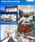 Wide application of BR30 LED Flood Light Bulbs 11W Low Power, home outdoor, indoor, office, library settings shown