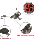 Phantom Hydro Water Rowing Machine With Realistic Water Resistance 60 Degree Tank 16 Hydro Blades For Max Resistance Performance Monitor To Track Workouts Cardio Beast Silver Finish SF RW5910 - features hydro blades and adjustable foot pedals.