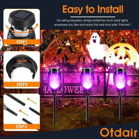 Purple Flame Solar Christmas Lights Outdoor 12 Pack with Dancing Torch Effect for yard pathway lawn patio garden party