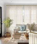 Extra Wide Linen Curtains With Tailored Pinch Pleat Top For Track System With Hooks, light filtering in living room, 70x96 inches