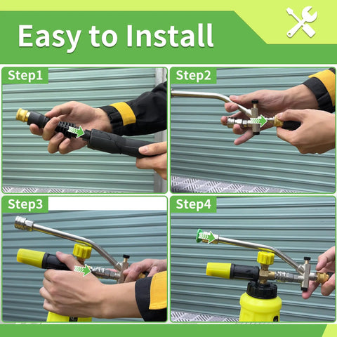 Installation steps for Foam Cannon With Dual Connectors For Pressure Washers, showing easy adapter attachment process.