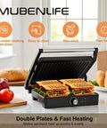 Versatile Contact Grill And Panini Press With 180 Degree Floating Hinge Plates For Steaks, Sausages, Quesadillas, cooking sandwiches.