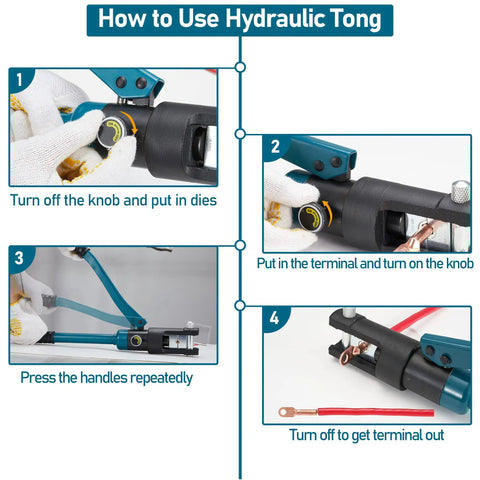 Beefy 16 Ton Hydraulic Crimping Tool For 9 AWG To 600 MCM Copper And Aluminum Wires tool usage instructions