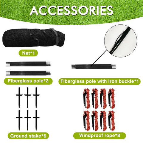 Accessories for Backyard Baseball Batting Cage For Baseball And Softball Practice 22 Ft Portable Net With Carry Bag Detachable Door And Hitting Target Built For Batting Training And Pitching Drills including net, fiberglass poles, ground stakes, windproof ropes.