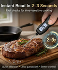 Digital Meat Thermometer With Backlight Instant Read In Seconds Waterproof For Cooking BBQ Grillin Steaks Poultry Turkey Bread Candy Oil Liquid Oven Bake Black measuring steak temperature