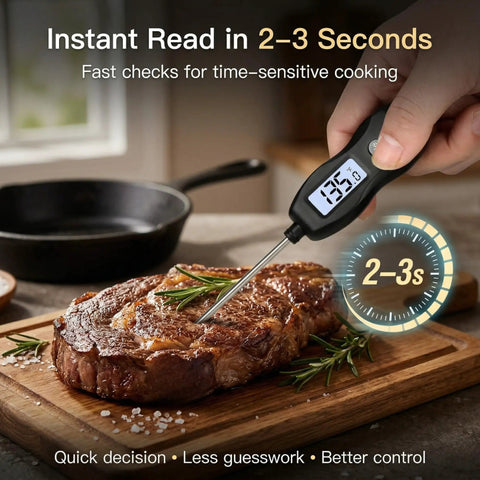 Digital Meat Thermometer With Backlight Instant Read In Seconds Waterproof For Cooking BBQ Grillin Steaks Poultry Turkey Bread Candy Oil Liquid Oven Bake Black measuring steak temperature