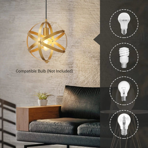 Plug In Pendant Light In Gold Industrial Style Metal Globe With 15 Ft Cord On Off Switch Vintage Vibe Ceiling Fixture