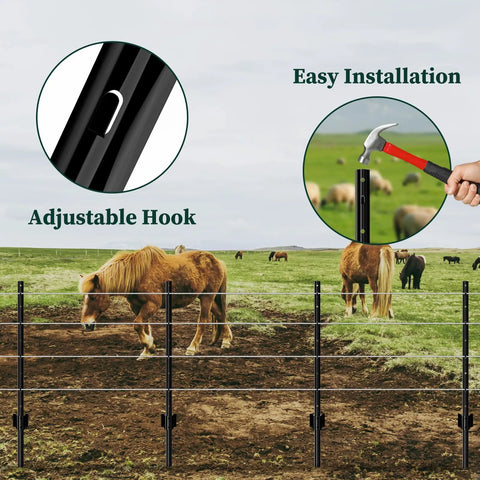 10 Pack 5 Feet Heavy Duty Metal U-Posts For Wire Fence And Temporary Fencing No-Dig Garden Stakes Electric Fence Wire Corner Anchors Black Weather-Resistant Powder-Coated Steel For Outdoor Use Easy Hammer-In Install