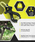 Heavy Duty Steel 360 Degree Tree Stump Remover Attachment for Tractors and ATVs, shown gripping a stump, 16 tooth grip, green.