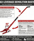 Pallet Buster Deck Wrecker Tool Heavy Duty Pry Bar For Pallets Flooring Wood Dismantling Manual Demolition Crowbar With Extra Long Handle For Maximum Leverage So You Pry Deck Boards Like A Boss, red steel 90° rotating head with wheels