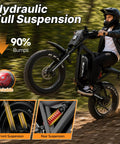 Rugged 3000W Peak Electric Dirt Bike for Adults and Teens up to 35 MPH, featuring hydraulic suspension, black