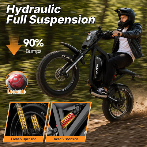 Rugged 3000W Peak Electric Dirt Bike for Adults and Teens up to 35 MPH, featuring hydraulic suspension, black