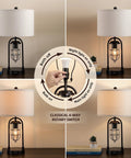 Farmhouse Table Lamps With USB Ports And AC Outlet 3 Way Dimmable Touch Control Nightstand Set with dual lighting modes and rotary switch