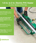 Greenlee Electric Pvc Pipe Heater For 1/2 To 2 Inch Conduit in use heating 24-inch PVC pipe with gloves.