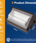 Beefed Up Bright 120W LED Wall Pack Dusk To Dawn Security Light For Outdoor Use, 15600 Lumen, 5000K Daylight, dimensions shown
