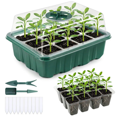 Ten Pack Seed Starter Trays With Humidity Domes, 120 Cell Seed Starter Kit For Indoor Greenhouse And Seedlings, Transparent Vent