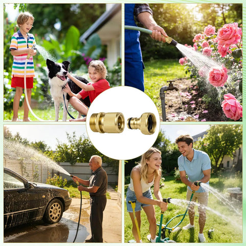 Brass Garden Hose Quick Connect Kit With Four Male And Four Female Connectors, Leak Resistant Quick Release for Outdoor Use