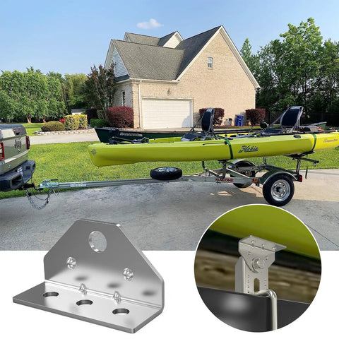 Galvanized Adjustable Swivel Top Boat Trailer Bunk Brackets 8 Packs For Pontoon And Jet Ski Trailers Heavy Duty 3Mm Steel Bunk Board Mounting Hardware in use with kayak trailer and close-up detail.