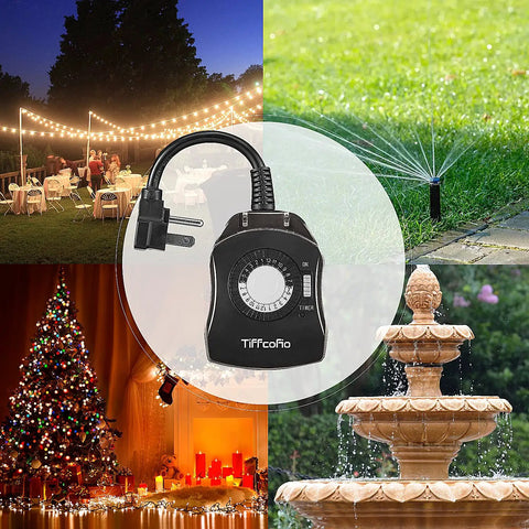 Dual Grounded Outdoor Timer Outlet With 24 Hour Mechanical Dial And Repeating On Off Schedule For Pool Pump And Outdoor Lights