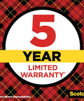 Scotch Brand 5 Year Limited Warranty badge with red plaid background