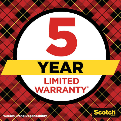 Scotch Brand 5 Year Limited Warranty badge with red plaid background