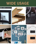 Various uses of Heavy Duty Adhesive Hook And Loop Tape Two Inch Wide Strip White for home decor, organization, and remote control holding.