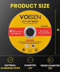 Front view of Four And A Half Inch Cut Off Wheel Set For Angle Grinders One Hundred Pcs Heavy Duty Fast Cutting Discs For Metal And Stainless Steel Thin Profile Seven Eighths Inch Arbor High Rpm Up To Thirteen Thousand Three Hundred.