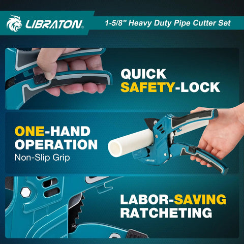 Heavy Duty PVC Pipe Cutter With Ratchet For PEX PVC And PPR Hoses Up To One And Five Eighths Inch Capacity