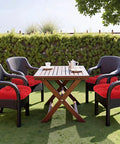 Waterproof Outdoor Chair Cushions Set Of 2 19x19 Inch Tufted Red Cushions on wicker chairs by a patio table