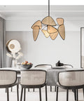 Fan Shaped Pendant Light With Woven Shade Handmade Silver Hanging Ceiling Lamp For Dining Room ambience view