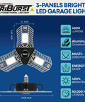 Ultra Bright LED Ceiling Light With 144 LEDs, 5500 Lumens, 6500K Daylight White, Multi Directional Triple Panel Fixture For Bedroom And Garage