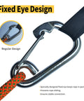 Heavy Duty Marine Grade Snap Hooks 2 Pack With Eye 316 Stainless Steel Carabiners for boat yacht sailing three eighths inch 2200 LBS working load per hook by RiaYer showing fixed eye design with rope.