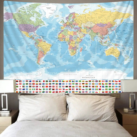 Dope Large World Map Tapestry For Wall Decor Travel Theme Party Vibe Geography Classroom Poster Easy Care Polyester Spandex Blend