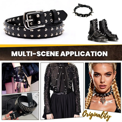 Dope Punk Spikes And Studs Kit With 500 Sets In 11 Sizes For Jackets, shoes, belts, displaying leather fashion accessories