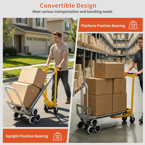 Heavy Duty Stair Climbing Hand Truck Built Tough For 1000 Pound Loads No Sweat Moving Four In One Instant Convertible Aluminum Dolly Cart With Smooth Rollers Badass Load Lifter For Relocations Logistics And Mall Dash Trips