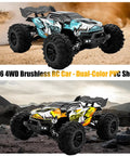 1:16 Scale Brushless RC Car With 50 Plus MPH Speed All Terrain Off Road Monster Truck For Adults And Teens 14 Plus 2.4GHz Control Dual LiPo Batteries Ready To Run Hobby Grade Remote Control Vehicle in desert and rocky terrain