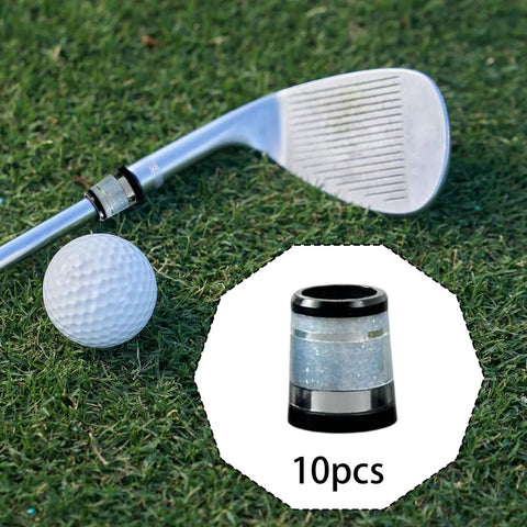 Golf club with 10 Pack Golf Iron Ferrule Adapters End Caps For 0.37 Inch Shaft Easy Trimming And Assembly Light Blue Sleeve Accessory For Club Upgrades And Repairs Maintenance And Personalization on grass