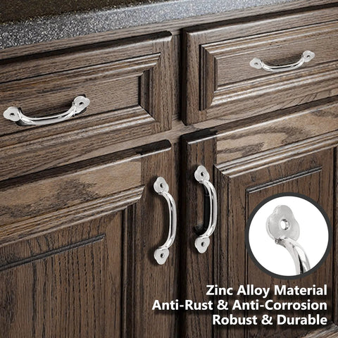 12 Pcs 4 Inch Modern Silver Plum Blossom Box Pull Handles Zinc Alloy With Screws For Drawers Cabinets Wardrobes Hole To Hole 3.2 Inches Durable Hardware With Smooth Finish And Easy Mounting For Quick Home Upgrades installed on wooden cabinets