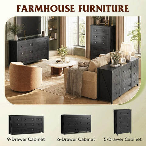 Top Shelf 9 Drawer Farmhouse TV Stand With Badass Storage Space And Rustic Barn Accents Built For Chill Living Rooms Holds Big Screens Up To 70 Inches In Sleek Black in modern living room.