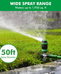 Two Pack Gear Drive Sprinklers With Metal Spike Base watering lawn, 50ft spray diameter, showing wide range coverage