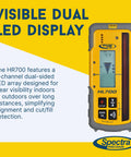 HL700 Digital Readout Receiver for Surveying and Layout, Built Tough For The Job, Huge Five Inch Reception Height, Front And Rear LCD Displays, Waterproof And Weatherproof, Precise Elevation Readout Within Two Inches, Rugged Design For Basic And Advanced on yellow background