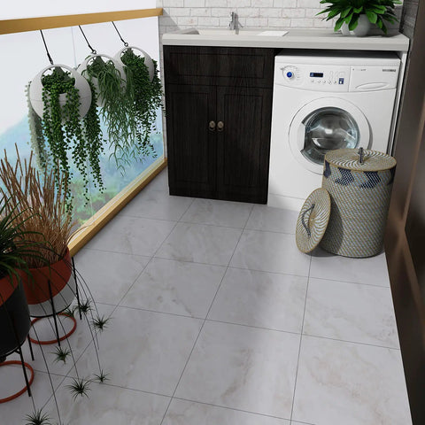 Laundry room with Grey Marble Peel And Stick Floor Tiles 32 Pack 12x12 Inches Waterproof Self Adhesive Vinyl Flooring